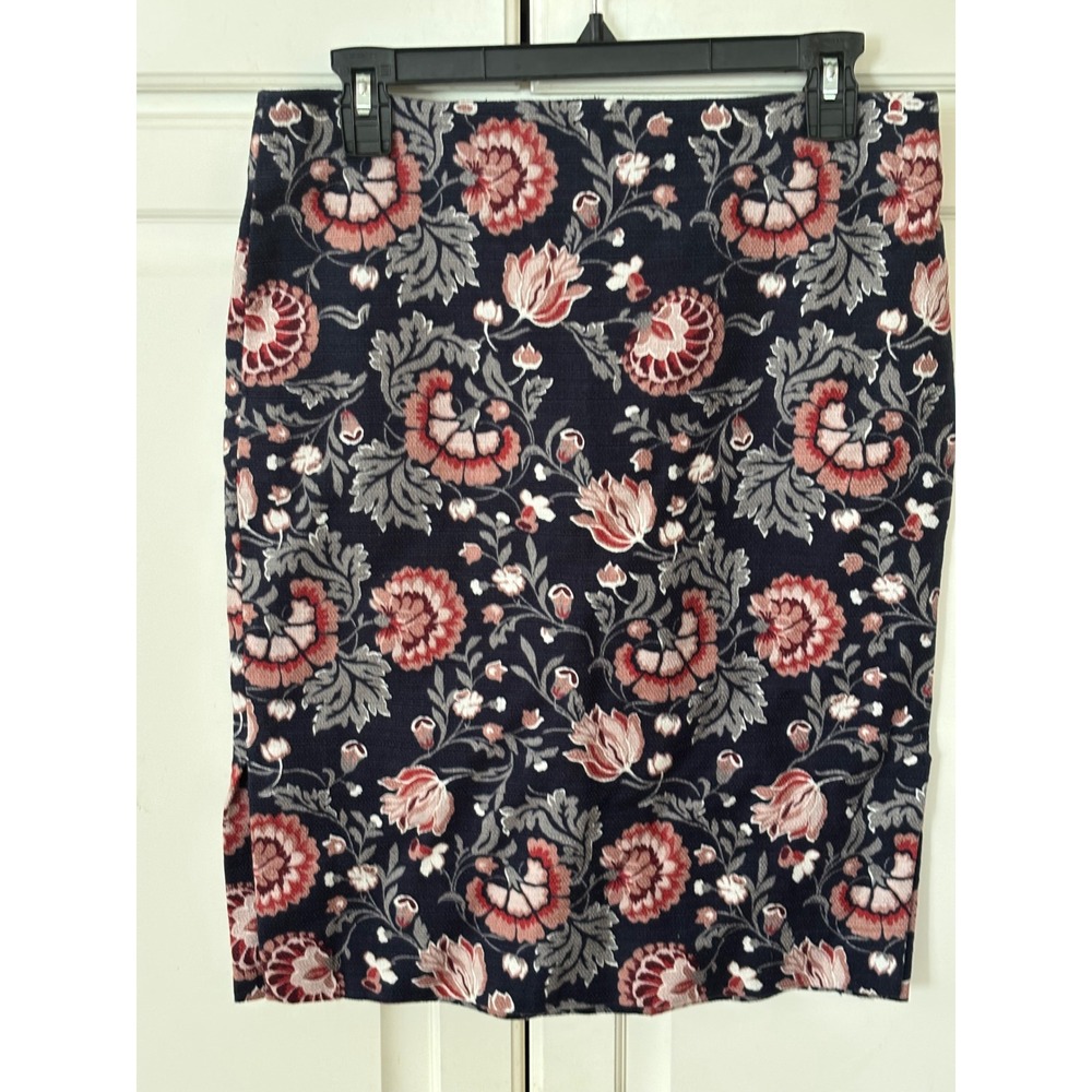 Loft Outlet Floral Pencil Skirt Navy Burgundy Cotton Blend Size 8 475452